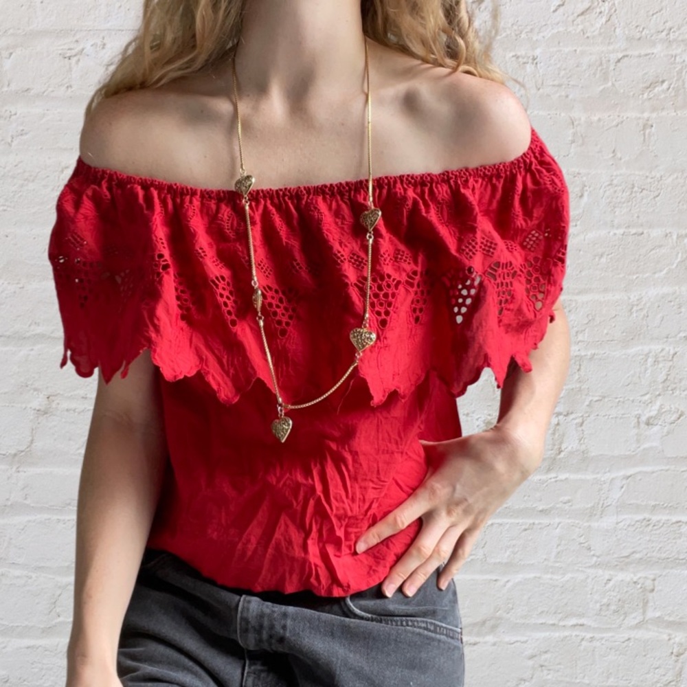 ZARA boho red off the shoulder top. Size xs-s. 100% cotton. - Picture 4 of 9